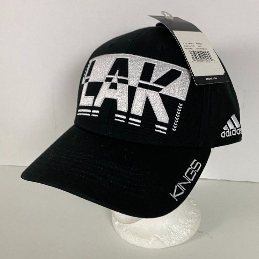 NWT Los Angeles Kings Hat Adidas Strapback Silver Black Big Logo Block Letters